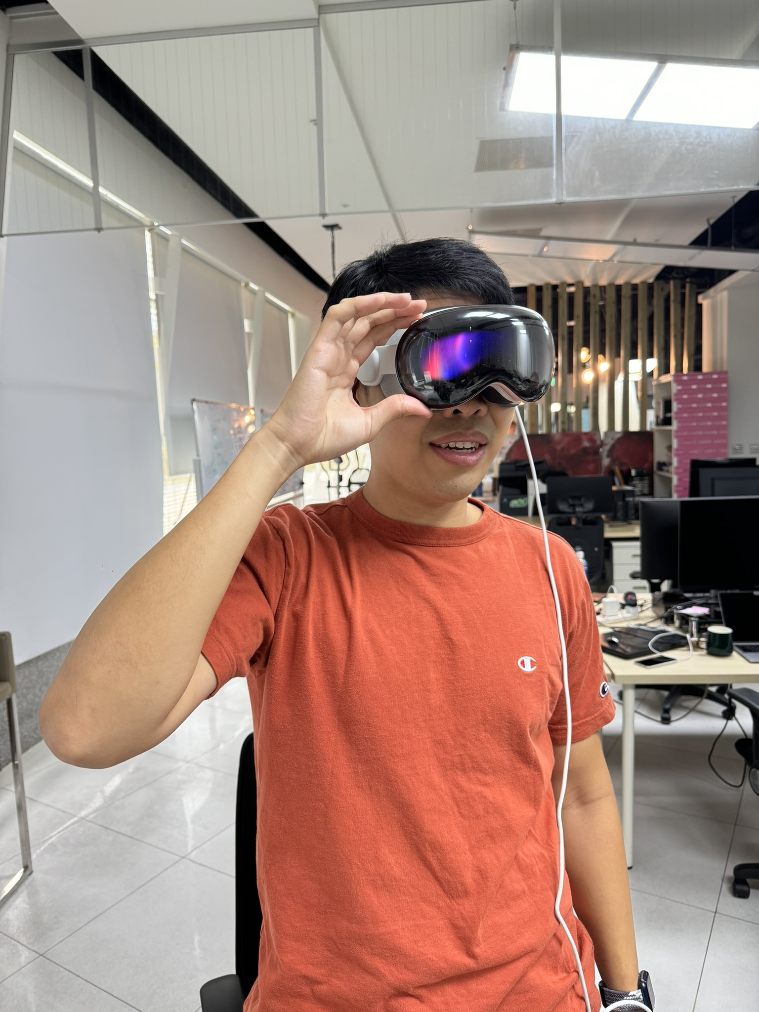 Louis trying Apple Vision Pro at iStaging